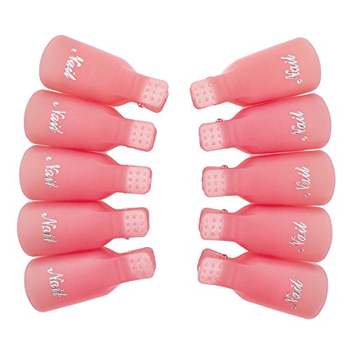 Gospire 10 Pcs Plastic Nail Clip Nail Art Gel Polish Remover Soak Off Cleaner Cap Clip (pink)