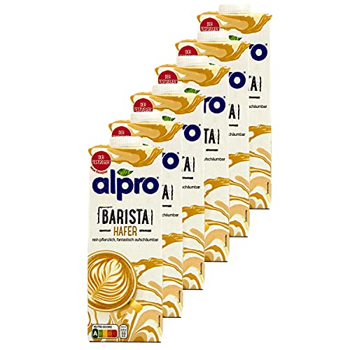 Alpro - Paquete de 6 bebidas de avena barista de 1 litro - Bebida de avena 100% vegetal para hacer espuma para café, batidos y batidos