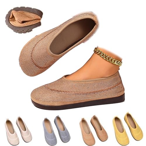 Women's Casual Breathable Soft-Soled Walking Shoes,Women's Elegant Sparkly Rhinestone Ballet Flats, Slip-On Comfortable Orthopedic Walking Shoe
