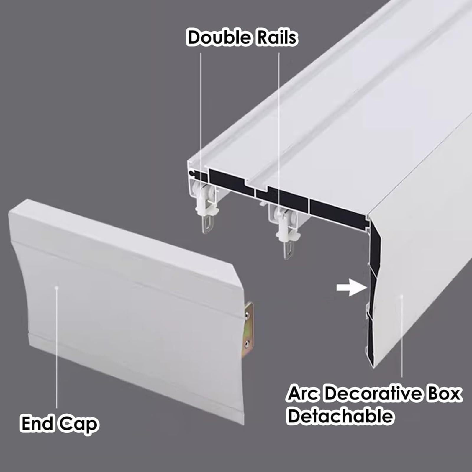Rail de rideau mural ou de plafond avec double rail en aluminium robuste et cantonnière pour fenêtres, chambre à coucher, bureau
