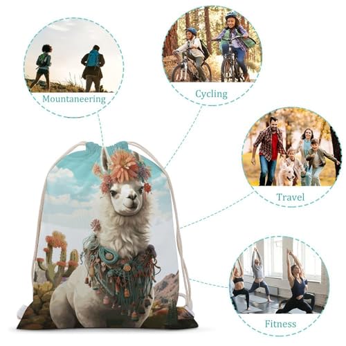Canvas Drawstring Backpacks Mexican Llama Green Sports Gym Pull String Bags Lightweight for Men Women3
