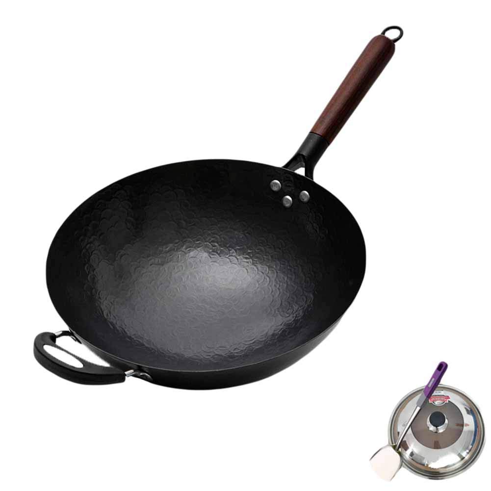 ASerZenith Cast Iron Wok, Non-Stick Round Bottom Pan, Anti-Rust Iron Cookware For Gas Stove,D-36Cm