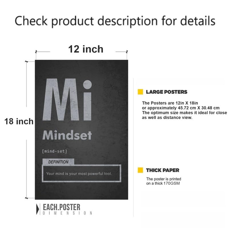 Image of POSTERONN Mindset Focus Discipline Motivational Poster Set of 3 | Gym Wall Art for Home Office Studio | Modern Typography Decor | Inspirational Wall Posters | Unframed