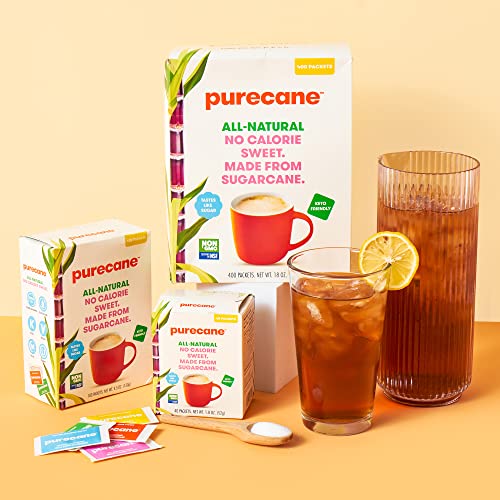 Purecane, Travel Packets, Sugar Substitute, 400 Count, Made From All-Natural Sugar Cane, Diabetic Friendly, Keto Diet Friendly, Gluten-Free, Zero Net Carbs, 400 Ct Sachets, 18 Oz #TOP4