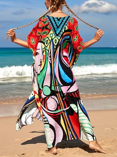 Image of Kaftan Dresses for Women Plus Size Summer Beach Dress with Print and Swim Cover Ups