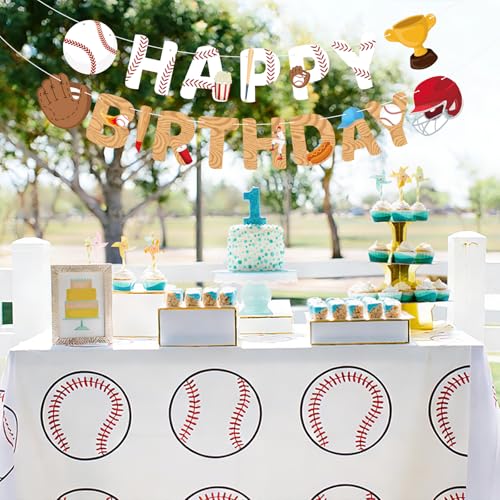 Image of Baseball Happy Birthday Banner Baseball Sports Theme Birthday Decorations Party Banner for Boys Girls Party Supplies