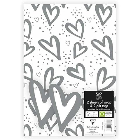 Eurowrap White and Silver Heart Gift Wrap Cover