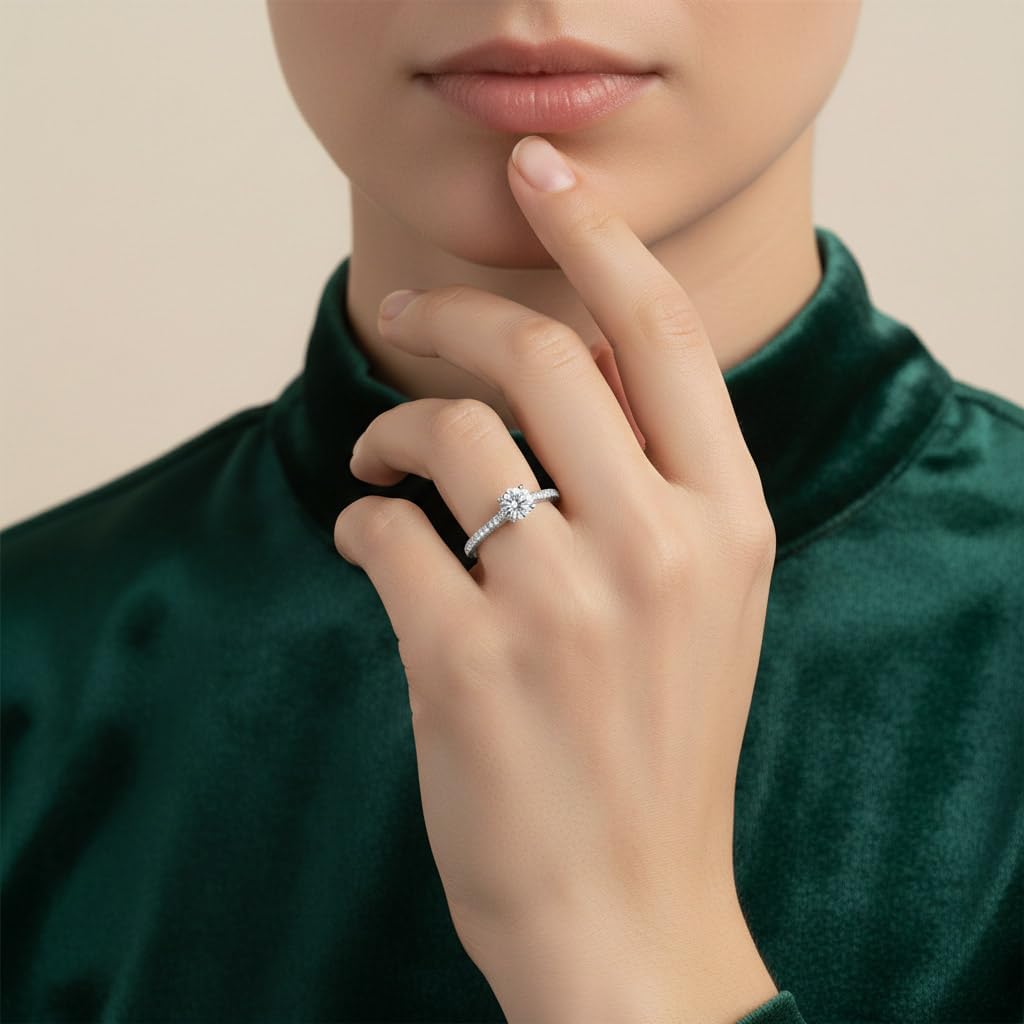FINEROCK 1/2 Carat Prong Set Solitaire Diamond Engagement Ring Band in 14K Gold