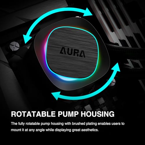 GAMDIAS AURA GL360 V2 AIO, 360mm CPU Liquid Cooler, Easy Cable Routing Design, Rotatable Performance Pump, 3 x 120mm Low-Noise PWM ARGB Fan w/ MB Sync, AMD AM5/AM4；Intel LGA 1851/1700/115x/1200, Black - Image 3