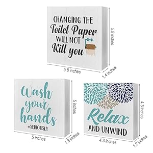 Bathroom Wooden Box Signs 3 Pieces Humor Bathroom Quotes Tiered Tray Wood Signs Decor Wooden Block Signs Set Table Centerpiece Farmhouse Humorous Decoration for Toilet Shelf Desk