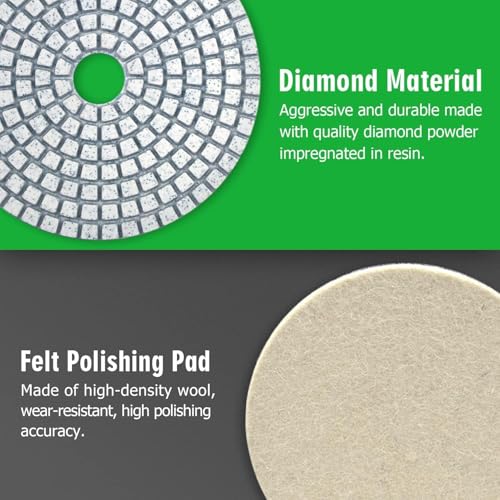 Image of 3 Inch Diamond Polishing Pads with M14 Backer Pad, 12PCS Wet /Dry Granite Stone Polish Pad Kit for Drill, Grinder, Polisher, 50-6000 Grit Diamond Sanding Pad for Concrete Marble Rock