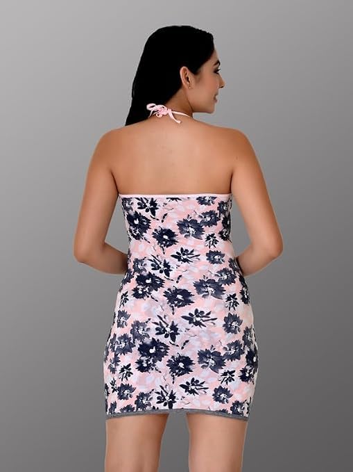 Image of Love Maker Women's Soft Babydoll Print Midi Halter Chemise Scoop Neck S-3XL
