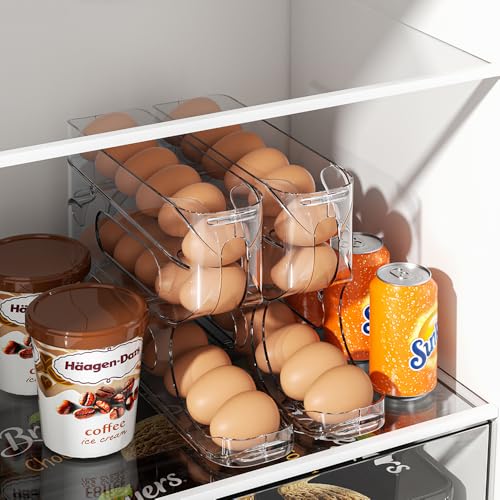 Sotfamily Clear Egg Holder for Fridge, Auto Rolling Egg Dispenser for Eggs 18 Count, FIFO Design, Space-Saving Egg Rolle - Additional View