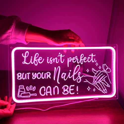 Image of Planzo Nails LED Neon Light Sign Tech Spa Salon Studio Beauty Wall Decor | Business Stores Logo Barber Shops Bedroom Wall Sign Decor, Girls Lady Birthday Christmas Gift, 5V USB, 15.75 inchX8.27 inch Pink