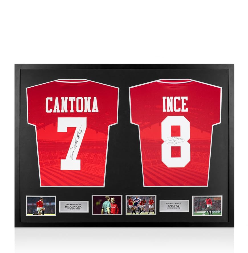 A1SportingMemorabilia.co.uk Framed Eric Cantona & Paul Ince Signed Manchester United Shirts - Dual Framed | Genuine Hand Signed With Certificate | Authentic Autographs | Great Gift