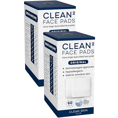 Clean Skin Club Clean Pads 2.0 [NEW & Improved Edges] Guaranteed Not to Shed & Tear Unique Triple Layers Textured Side & Ultra Soft Side Organic Disposable Cotton Pair with Makeup Remover 2 Pack