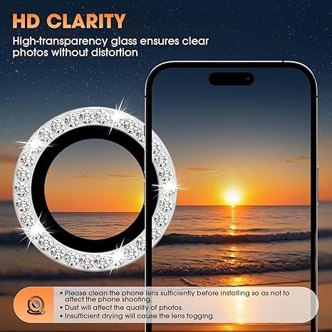 Image of for iPhone 16 Pro /16 Pro Max Camera Lens Protector Bling Individual Metal Diamond Ring 9H Hardness Scratchproof Protector, Stylish Phone Accessories, Case Friendly (Silver Diamond)