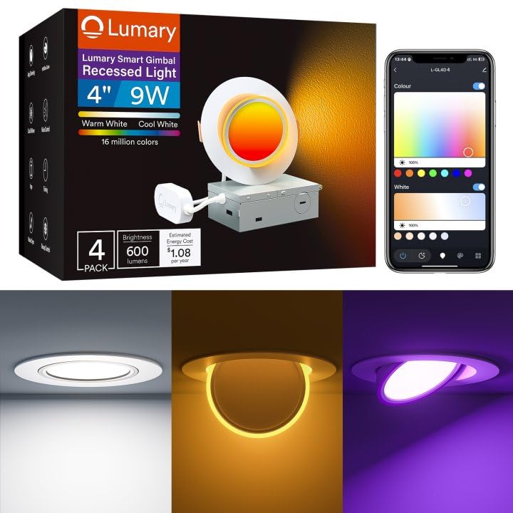 Image of Lumary 4 Inch Smart Gimbal Recessed Lighting with 2200K Night Light 4 Pack