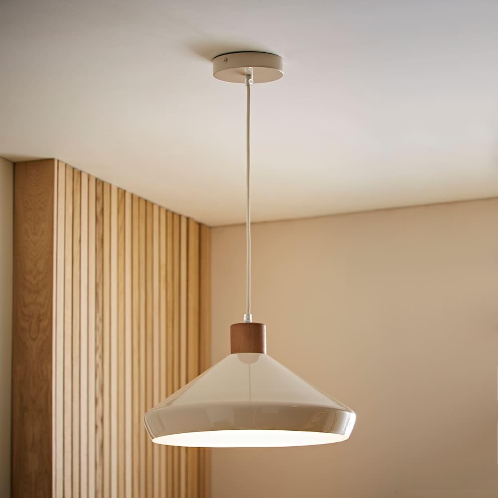 ValueLights | Parker Cream and Walnut Pendant Ceiling Light and Bulb | Ceiling Lights, Home Décor & Improvement Essential | Mains Wired