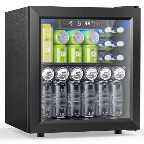 Electactic 50 Cans Beverage Refrigerator Cooler, 1.3 Cu.ft Mini Fridge Countertop Drink Cooler with Glass Door for Beer, Soda,Wine, Adjustable Digital Temperature Control for Home Dorm Bar, Black