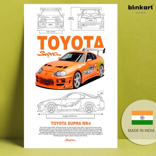Image of BLINKART Toyota Supra MK4 (Fast & Furious)Car Posters Sticker Gift Items for Boys Room Wall Decor || Comes with Double-Sided Tape|| Decoration Bedroom Living Room Office Studio Decor | 12x18 In (A3) - CAR-299