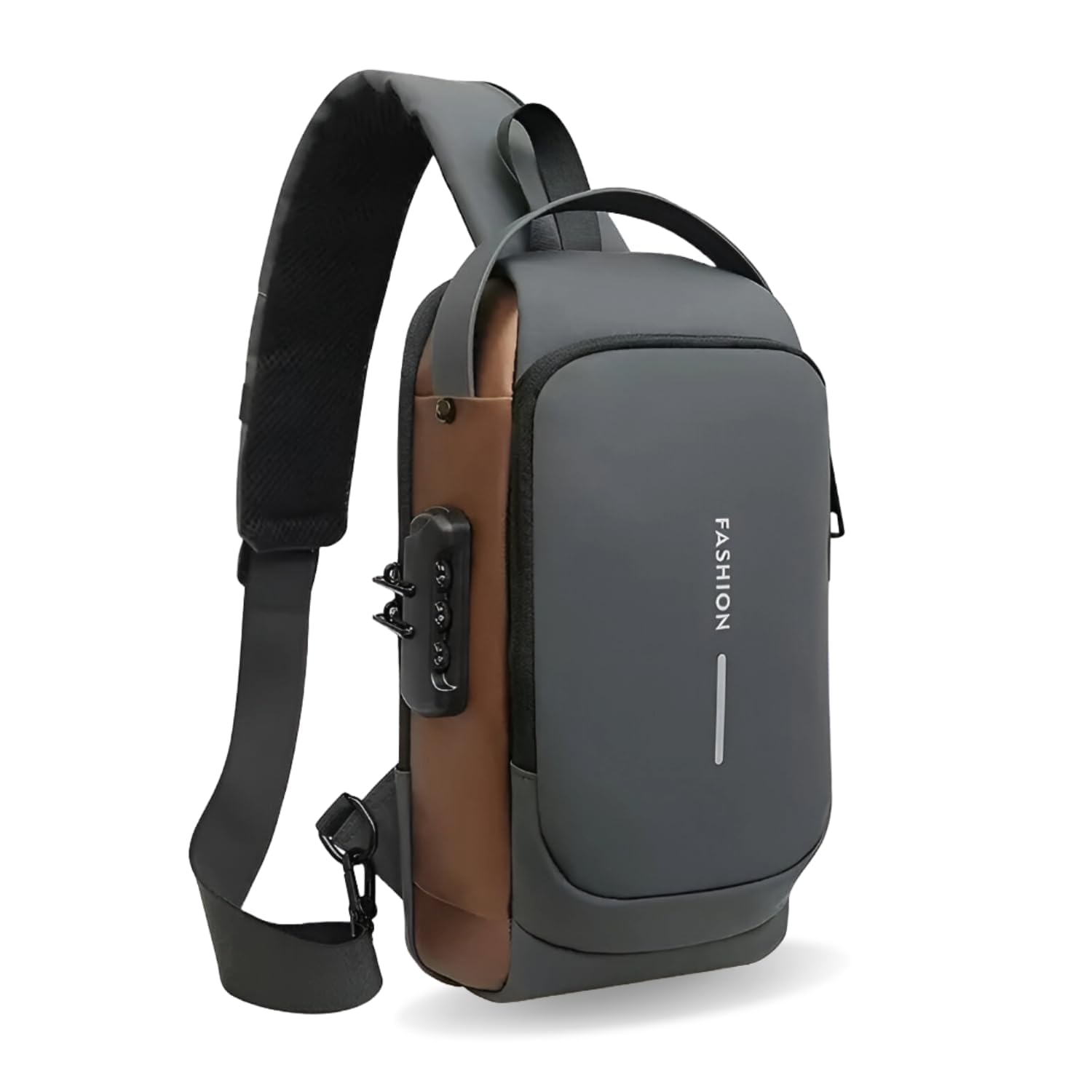 homozone Anti-theft Unisex Sling Bag with Password Lock, Convertible Shoulder Strapith With USB Charging Port, Dual Zipper, Passport & Document OrganizerTravel Bag Pack of 1 (Grey-Gold, Medium)-picture-11