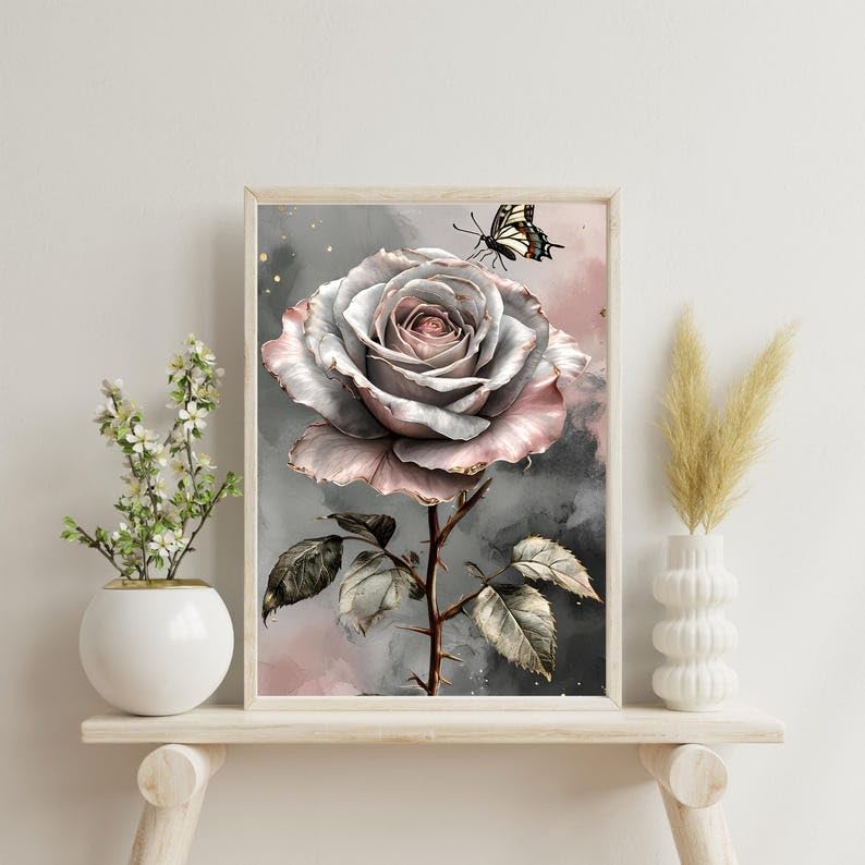 Décoration murale florale haut de gamme avec peinture aquarelle beige et bleue