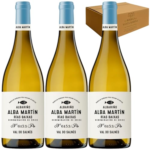 Alba Martín Albariño – Vino Blanco D.O. Rías Baixas de Sabor Suave y Afrutado, Ideal para Principiantes, Aperitivos y Comidas con Marisco o Pescado | Pack 3 Botellas 75cl
