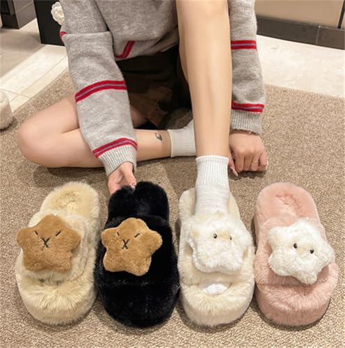 Epsion Fuzzy Slippers for Women Star Shape Comfy Open Toe Slip on Thick Sole House Shoes4