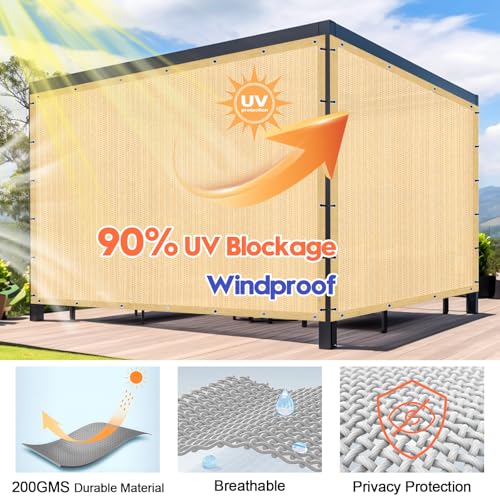 Sunocity 12' X 12' 90% Sun Shade Cloth Outdoor Patio Wheat Pergola Shades Cover Privacy Screen UV Block Porch Screens Canopy for Patio Outside Outdoor by Sunocity - Used condition - Image 3