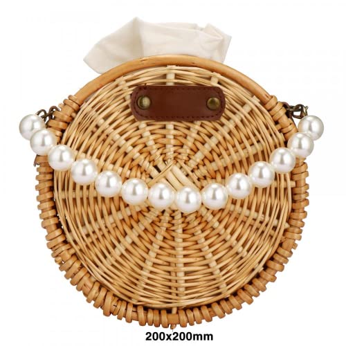 Image of Beach Bag Purse for Women, Natural Hand-woven Rectangular Wicker Handbag, Pearl Basket Purse, Retro Summer Straw Tote Bag