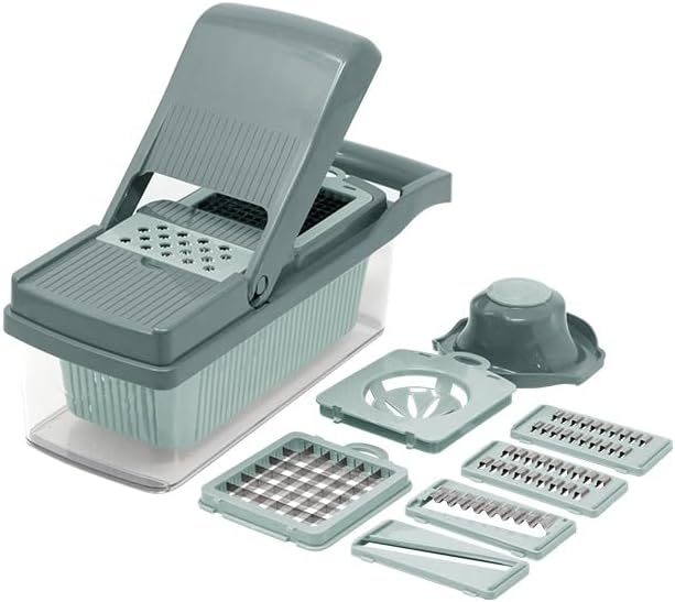 Gourmet Kitchen 12-Piece Vegetable Chopper, Teal color, with various blades and container
