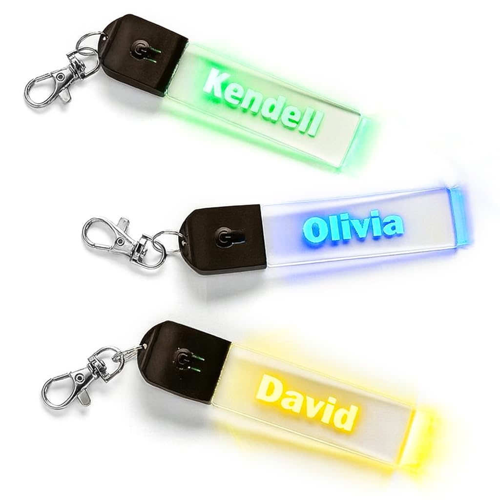 VEELU Custom Keychain Personalized Led Light Up Name Keychain Acrylic Led Name Tag 7 Color Changing Personalized Gifts