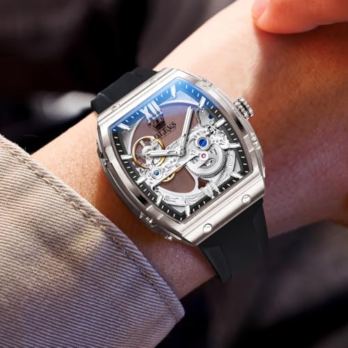 Image of OLEVS Skeleton Mechanical Watch Men Self Winding Luxury Business Dress Male Watch Wrist Watches Calendar White Watches