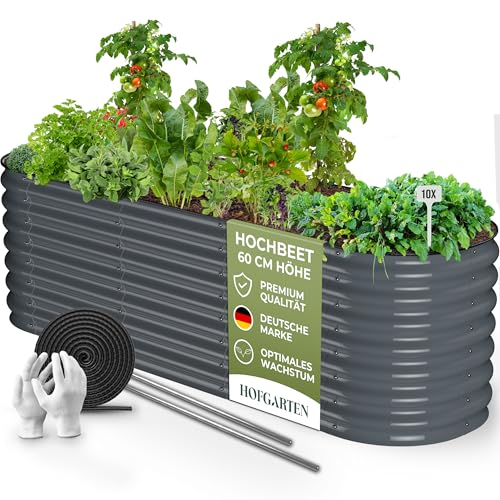 HOFGARTEN 200x60x60cm 6in1 Garten-Hochbeet Metall, QuickGrow Kit [6 Aufbau-Formen] Beet aus Stahl-Wellblech, Alu-Zink-Mg Rostschutz - Stabil, einfacher Aufbau & modern - Anthrazit