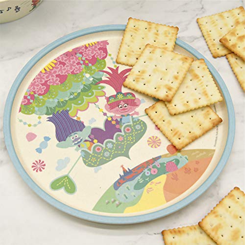 Image of Zak Designs DreamWorks Trolls World Tour Dinnerware Set for Kids Includes 8 inch Plate, 6 inch Bowl, and 10oz Tumbler, Durable and Sustainable Melamine Bamboo Material