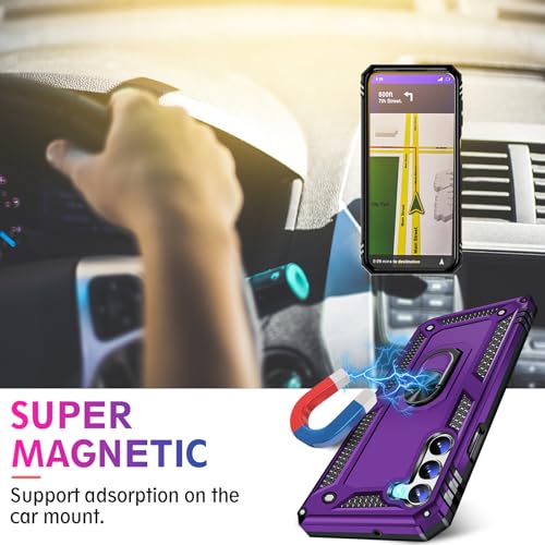 Image of for Samsung Galaxy S24 Case with Screen Protector, Military Grade Rugged Shockproof Heavy Duty Galaxy S24 5G Protective Cover for Samsung S24 5G Magnetic Ring Kickstand Phone Case (Purple)