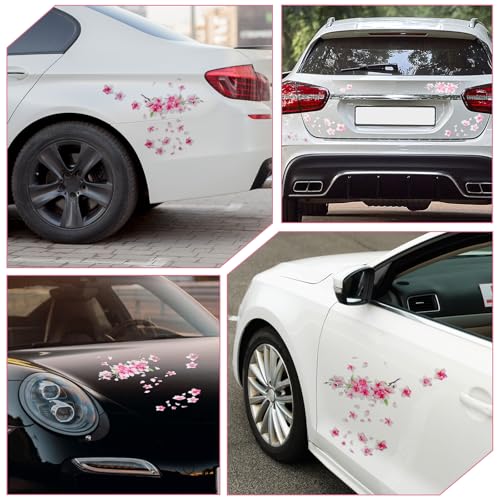 Image of 3 PCS Cherry Blossom Vinyl Car Sticker, 10'' Pink Car Stickers for Women, Cherry Blossom Stickers Cars Vinyl Sticker for Motocycle, Automotive, Home Decor