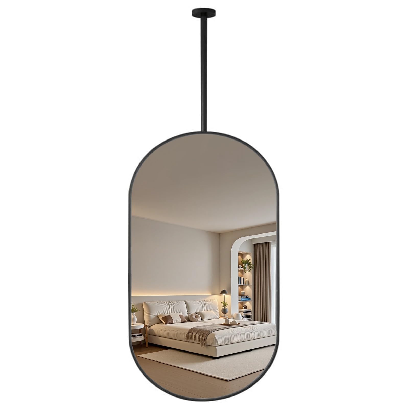 FGXHHS Black Ceiling Mounted Mirror with Metal Frame Suspended Bathroom Hanging Makeup Vanity HD Decor Mirrors(60cmx100cm)