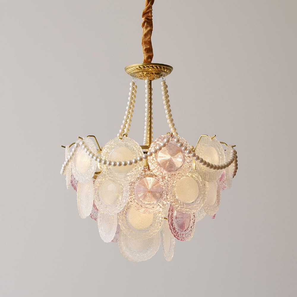 Plafonnier suspendu en verre cristal pour salle à manger, luminaire rond blanc et rose