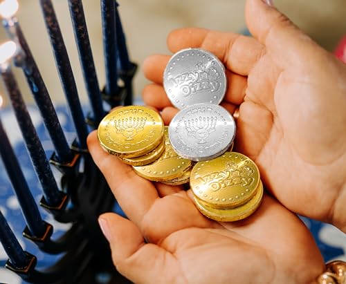 Hanukkah-Gelt-Coins-Chocolate-Kosher-Milk-Chocolate-Coins-Nut-Free-Dairy-24-Mesh-Bags-Filled-with-Menorah-Embossed-Hanukkah-Gelt-Coins