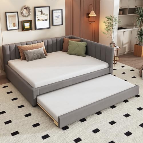 BXEYXE Cama tapizada de 140 x 200. Sofá cama extensible. Cama multifunción con somier. Camas juveniles, camas infantiles, camas de invitados, tela de terciopelo gris
