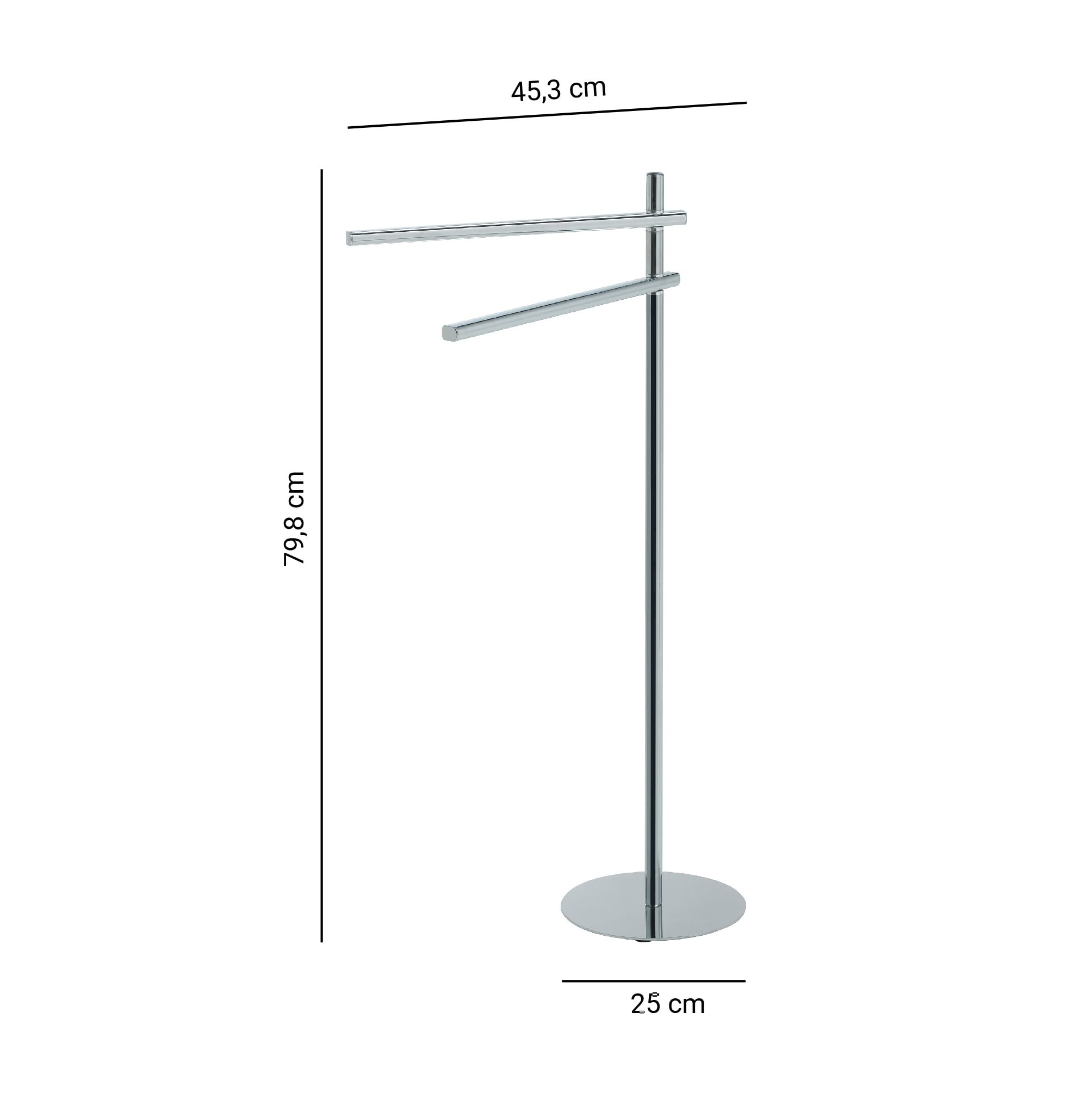 Gedy Circe Piantana Portasciugamani da Terra con 2 Bracci, Piantana Portasalviette Bagno in Acciaio Inox e Metallo Cromato, Base Circolare Diametro Ø25cm Zavorrata Dimensioni P45,3xH79,8cm Peso 2,54kg