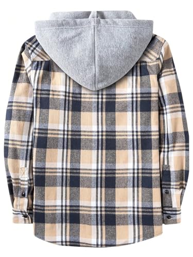 Verdusa Men's Plaid Shirt Long Sleeve Button Down Flannel Shirt Casual Hoodie Jacket with Hooded2
