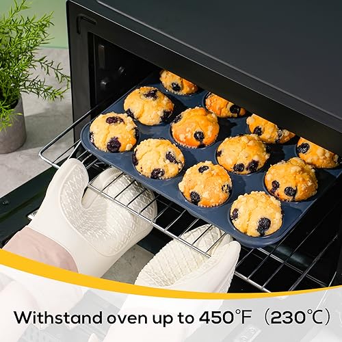 Foto von SUPER KITCHEN Große Muffinform aus Silikon für 12 Muffins, Antihaft Muffinblech Antihaftbeschichtet Backblech Backform für Cupcakes, Brownies, Kuchen, Pudding 33 x 25 x 3 cm (Grau)