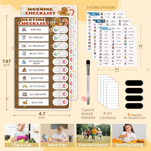 Image of 2 in 1 Upgraded Slider Gingerbread Chore Chart for Kids, Magnetic Kids Chore Chart for 2 Kids, Dry Erase Morning /Bedtime Routine Chart for Kids Toddlers Teens Adult, Visual Schedule for Kid