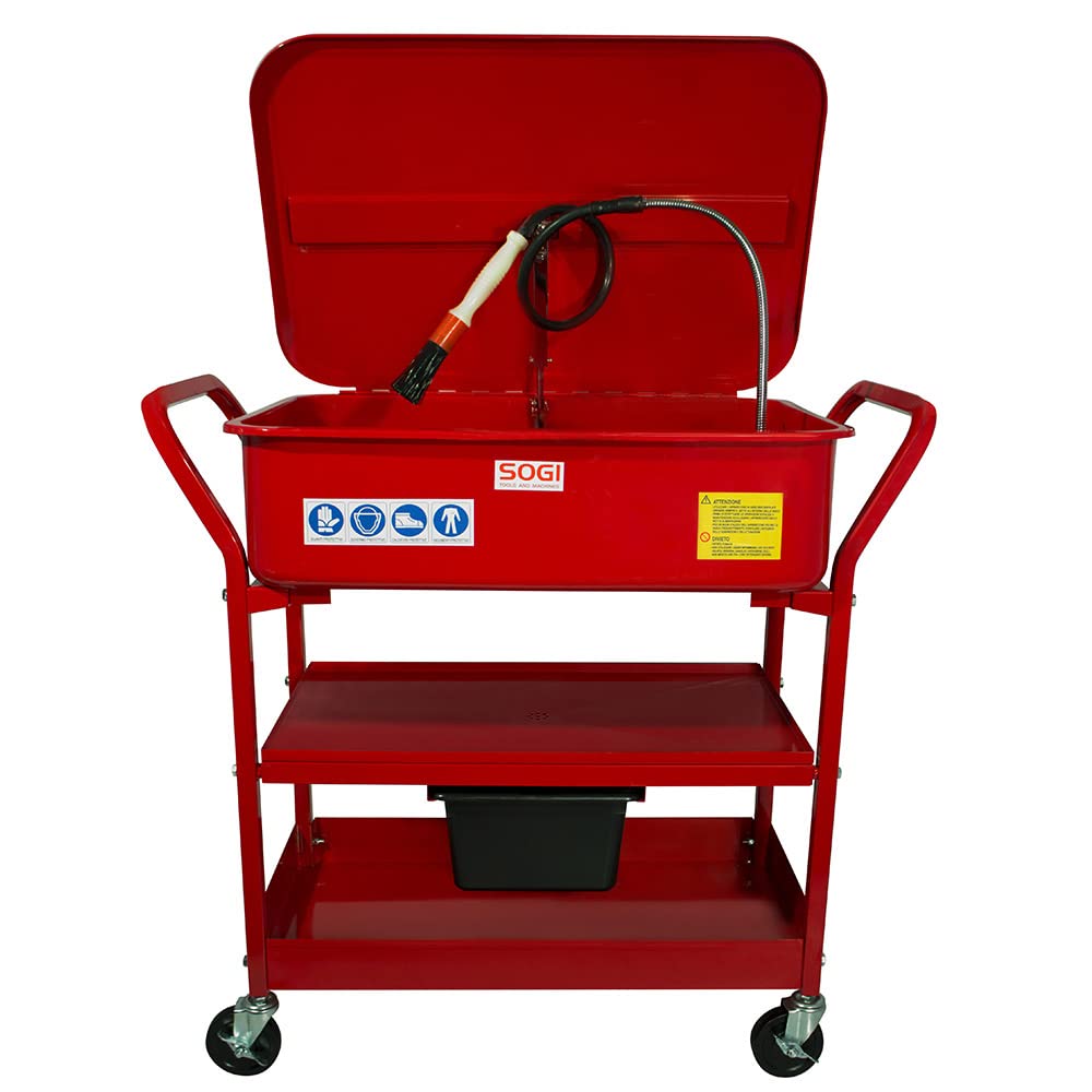 SOGI SP-LV-EC Fontaine de nettoyage avec roues, bac de récupération pour liquides de moteurs, carters, idéale pour garages, le lavage de pièces mécaniques