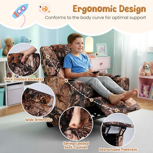 Image of HONEY JOY Kids Recliner, 2-in-1 Toddler Armrest Sofa Couch with Cup Holders, Adjustable Footrest, Velvet Fabric, Child-Size Recliner Chair for Boys Girls Age 3+ (Leaf Color)