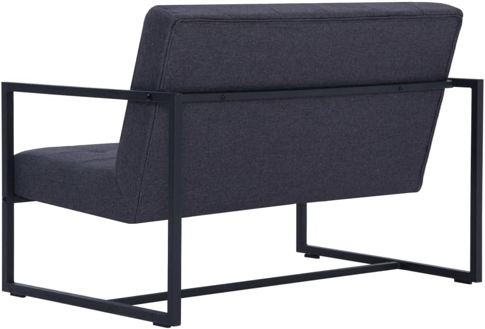 Armchair Dark Gray Polyester Fabric and Steel 2-Seater Sofa Living Room Furniture