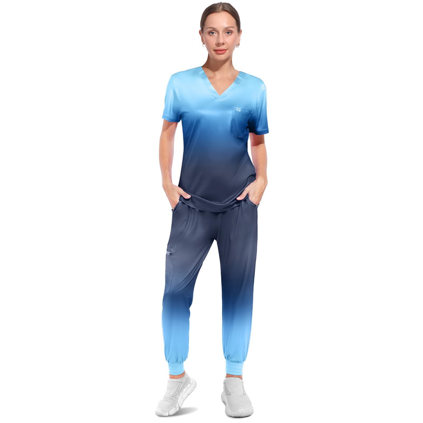 Scrubs for Women Set, V-Neck Scrub Top & Joggers Pants Sets, Slim Quick-dry Anti Wrinkle Yoga Waistband